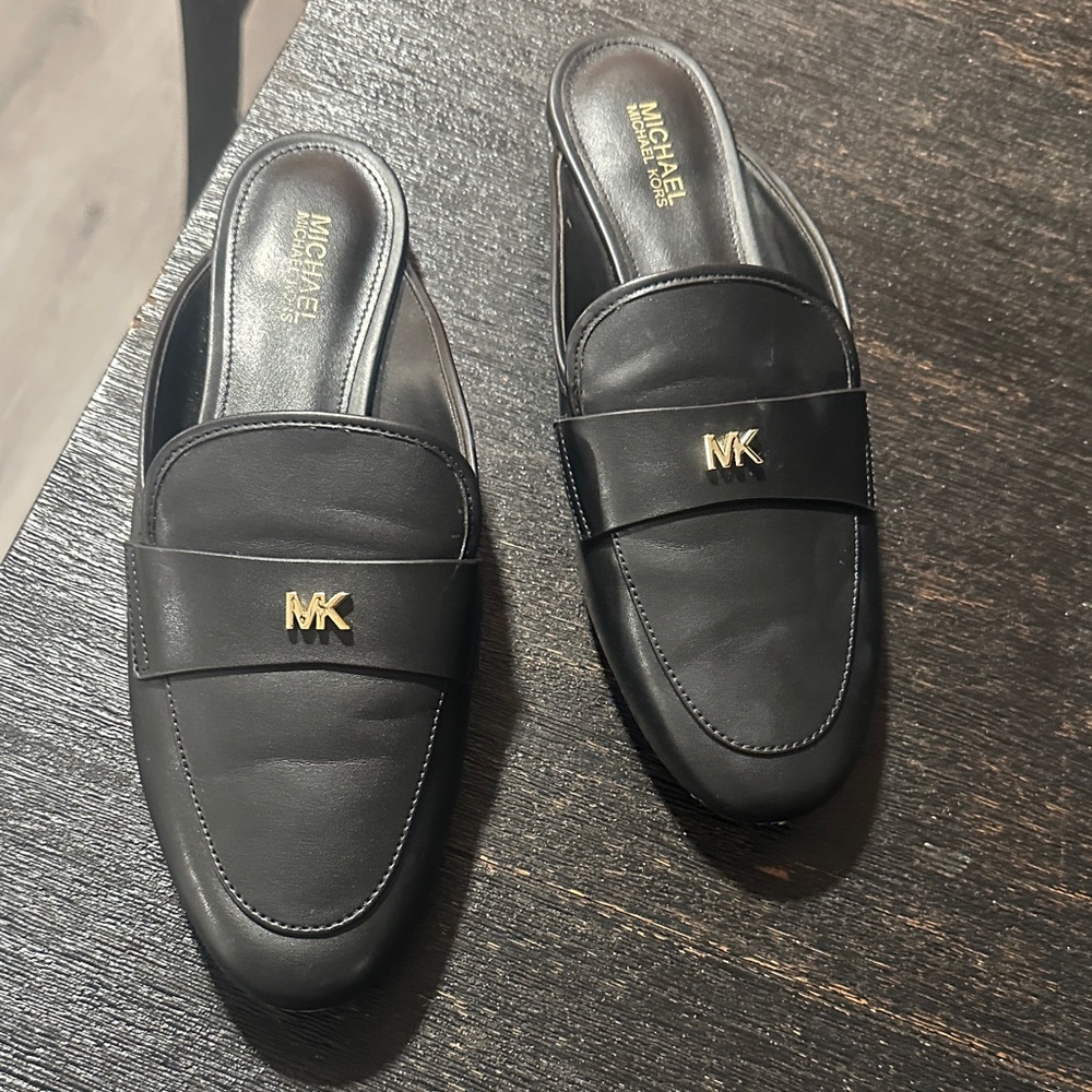 Michael Kors Black Slip-On Loafers with Gold Accent